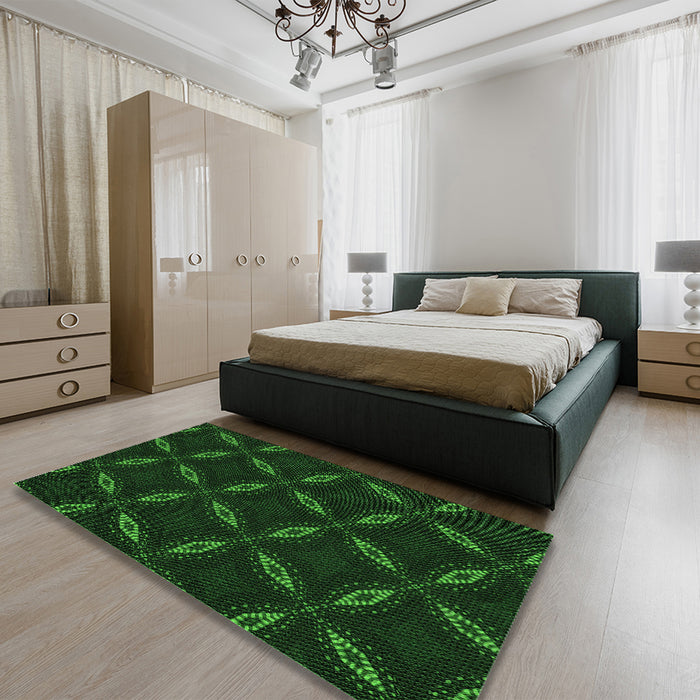Patterned Green Rug in a Bedroom, pat2537grn