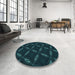 Round Patterned Teal Green Rug in a Office, pat2537lblu