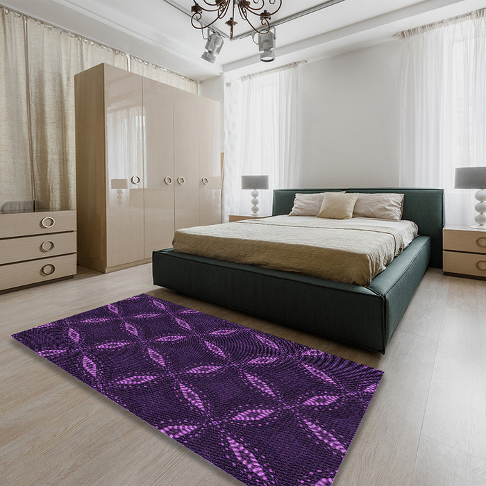 Patterned Deep Purple Rug in a Bedroom, pat2537pur