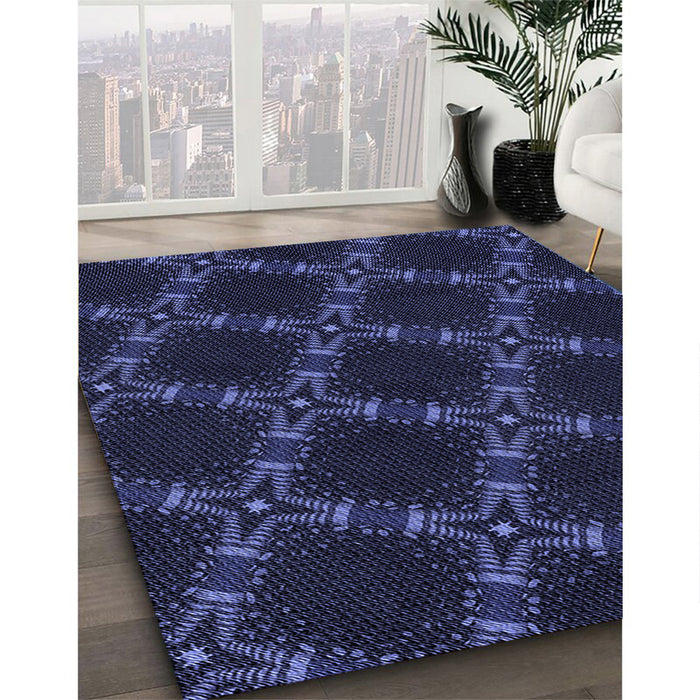 Patterned Night Blue Rug in Family Room, pat2538blu