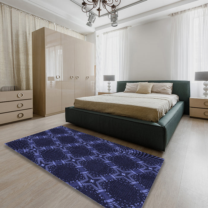 Round Machine Washable Transitional Night Blue Rug in a Office, wshpat2538blu