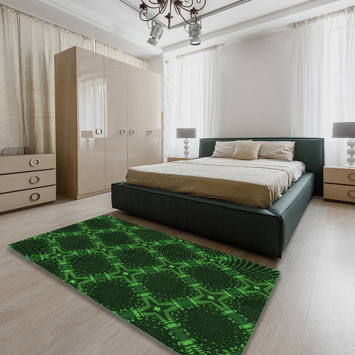 Patterned Green Rug in a Bedroom, pat2538grn