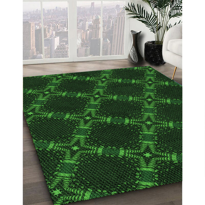 Patterned Green Rug in Family Room, pat2538grn