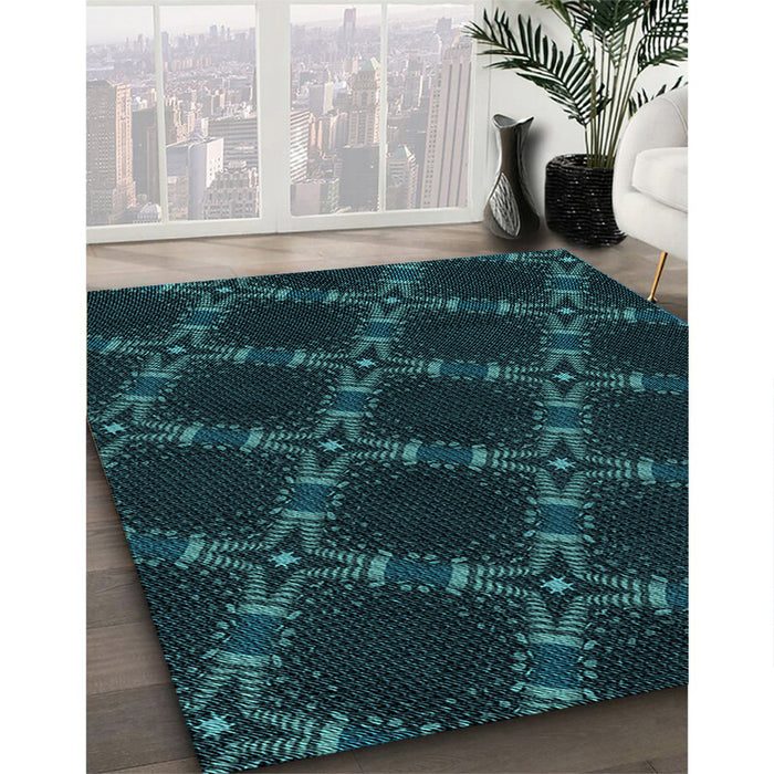 Patterned Teal Green Rug in Family Room, pat2538lblu