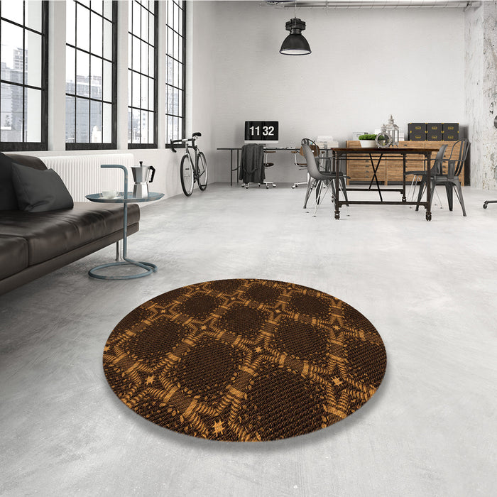 Round Patterned Saddle Brown Rug in a Office, pat2538org