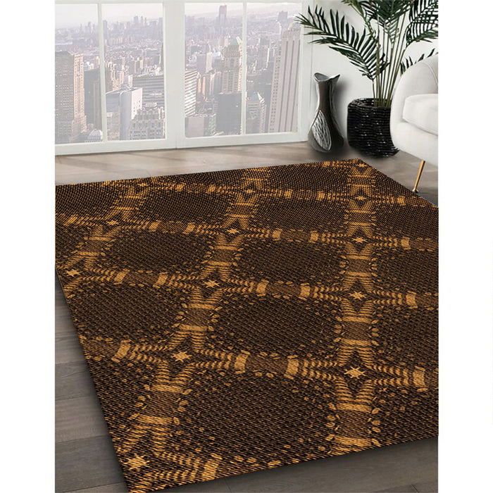 Patterned Saddle Brown Rug in Family Room, pat2538org