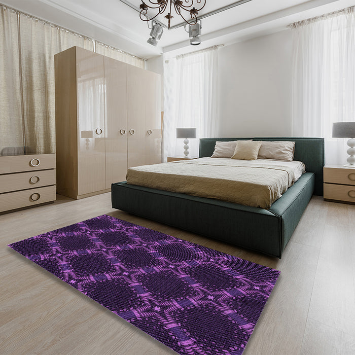 Patterned Deep Purple Rug in a Bedroom, pat2538pur