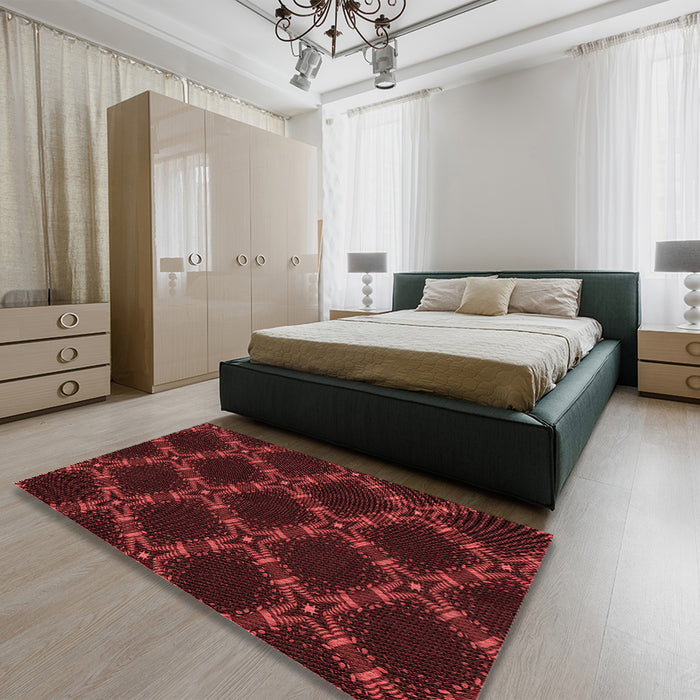 Patterned Red Rug in a Bedroom, pat2538rd