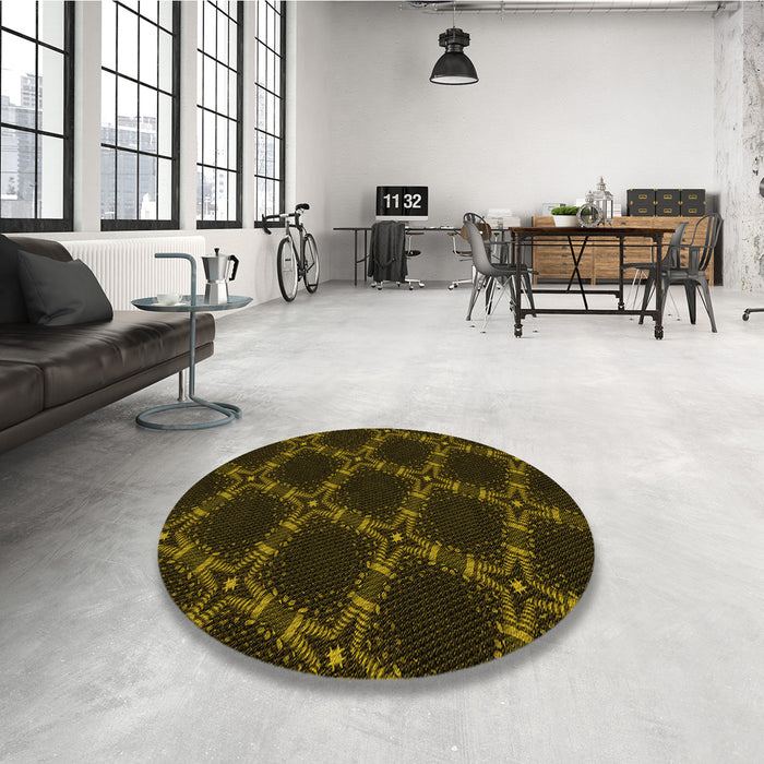 Round Patterned Dark Bronze Brown Rug in a Office, pat2538yw