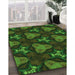 Patterned Dark Lime Green Rug in Family Room, pat2539grn