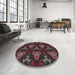 Round Machine Washable Transitional Mauve Taupe Purple Rug in a Office, wshpat2539