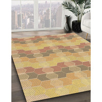 Patterned Chrome Gold Yellow Rug, pat254brn