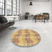 Round Patterned Chrome Gold Yellow Rug in a Office, pat254brn