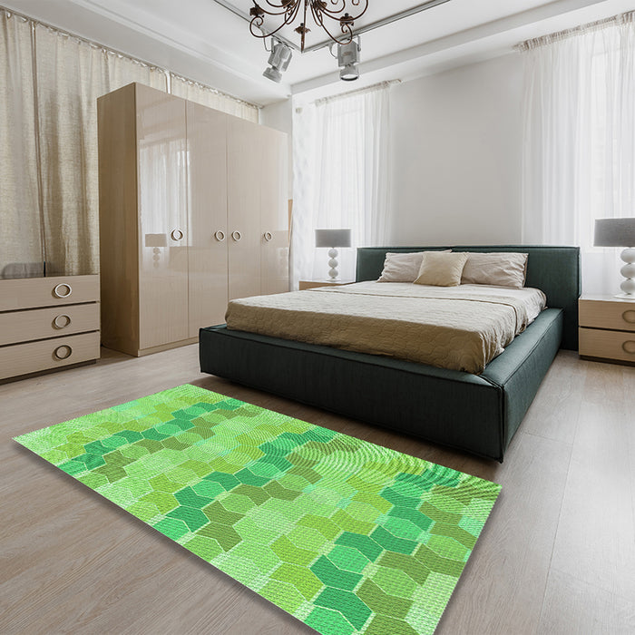Patterned Emerald Green Rug in a Bedroom, pat254grn