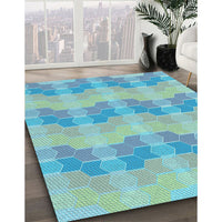 Patterned Macaw Blue Green Rug, pat254lblu