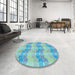 Round Patterned Macaw Blue Green Rug in a Office, pat254lblu