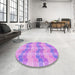 Round Patterned Violet Purple Rug in a Office, pat254pur