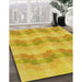 Patterned Yellow Rug in Family Room, pat254yw