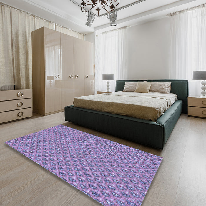Patterned Purple Mimosa Purple Rug in a Bedroom, pat2540blu