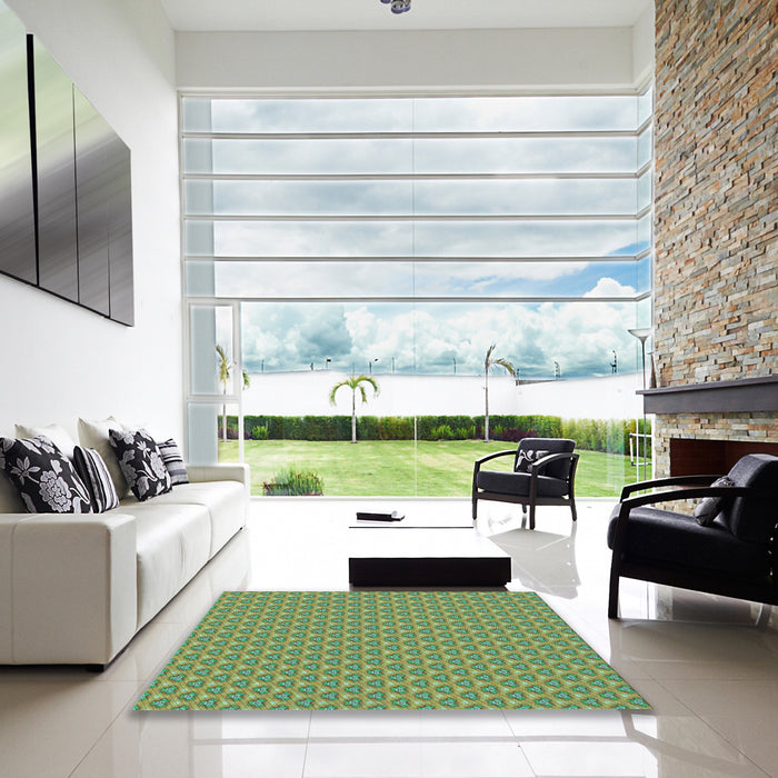 Square Patterned Green Peas Green Rug in a Living Room, pat2540lblu