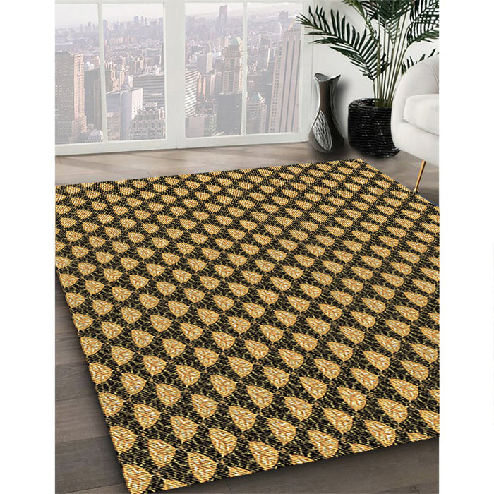 Patterned Yellow Rug in Family Room, pat2541brn
