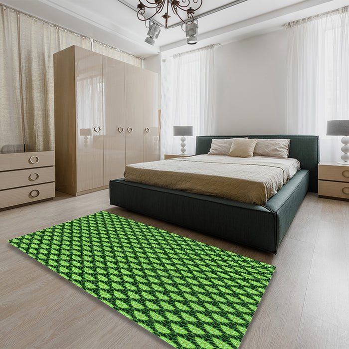 Patterned Deep Emerald Green Rug in a Bedroom, pat2541grn