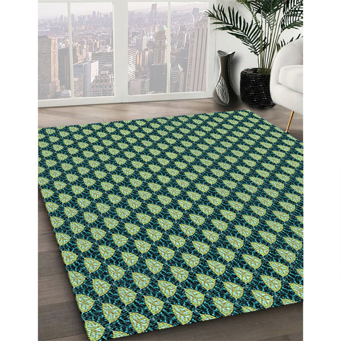 Patterned Deep Teal Green Rug in Family Room, pat2541lblu