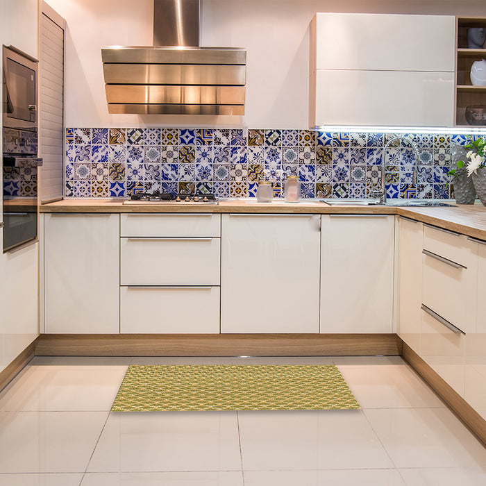 Patterned Golden Brown Yellow Rug in a Kitchen, pat2545brn