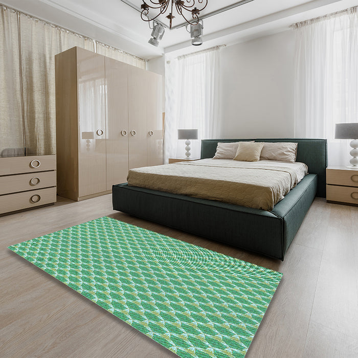 Patterned Green Rug in a Bedroom, pat2545lblu