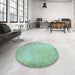 Round Patterned Forest Green Rug in a Office, pat2546lblu