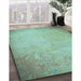 Patterned Forest Green Rug in Family Room, pat2546lblu