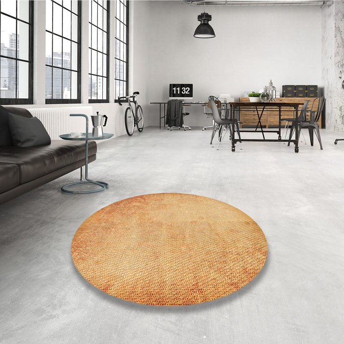 Round Patterned Yellow Orange Rug in a Office, pat2546org
