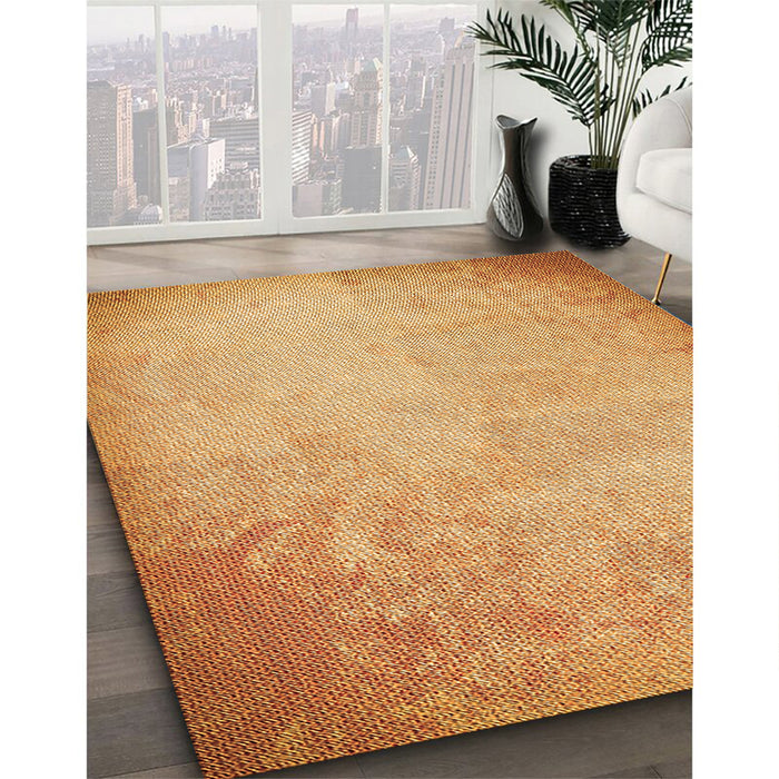 Patterned Yellow Orange Rug in Family Room, pat2546org