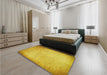 Patterned Yellow Rug in a Bedroom, pat2546yw