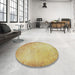 Round Machine Washable Transitional Mustard Yellow Rug in a Office, wshpat2546