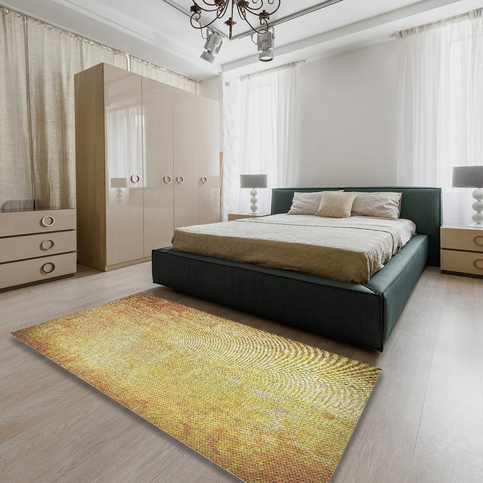 Patterned Mustard Yellow Novelty Rug in a Bedroom, pat2546