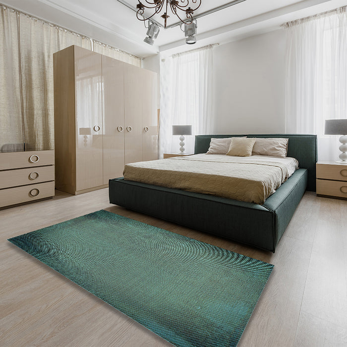 Patterned Mint Green Rug in a Bedroom, pat2547lblu