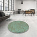 Round Patterned Hazel Green Rug in a Office, pat2548lblu