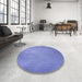 Round Patterned Denim Blue Rug in a Office, pat2549blu