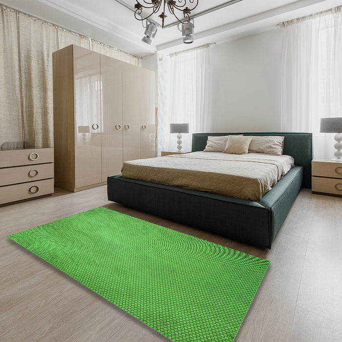 Patterned Neon Green Rug in a Bedroom, pat2549grn