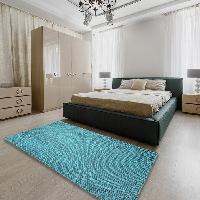 Patterned Dark Cyan Green Rug in a Bedroom, pat2549lblu