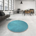 Round Patterned Dark Cyan Green Rug in a Office, pat2549lblu