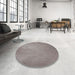 Round Machine Washable Transitional Pale Silver Gray Rug in a Office, wshpat2549