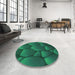 Round Patterned Deep Teal Green Rug in a Office, pat255grn