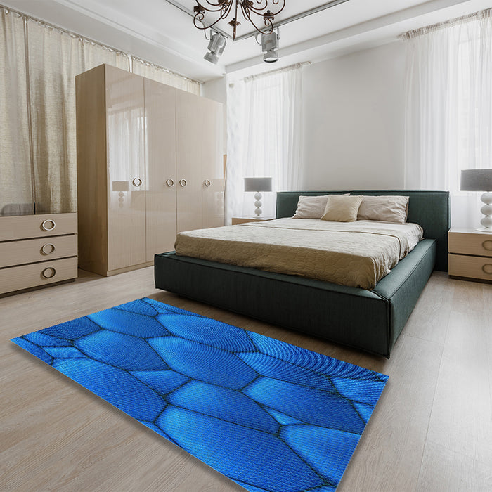 Round Machine Washable Transitional Neon Blue Rug in a Office, wshpat255lblu