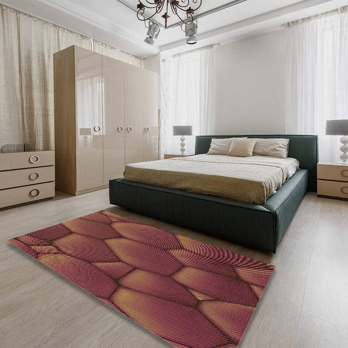 Patterned Chestnut Red Rug in a Bedroom, pat255org