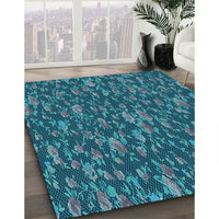 Patterned Dark Turquoise Green Rug, pat2550lblu