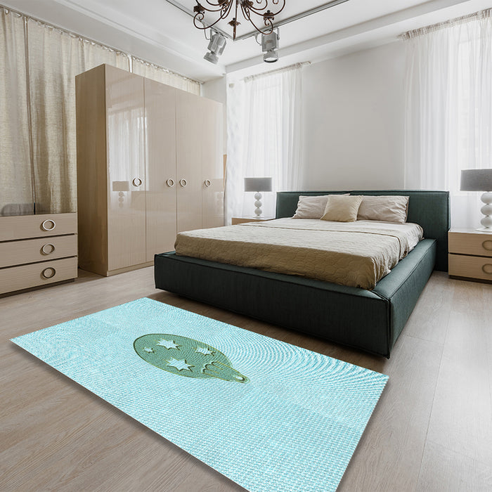 Round Machine Washable Transitional Diamond Blue Rug in a Office, wshpat2551lblu