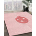 Patterned Pastel Red Pink Rug in Family Room, pat2551rd