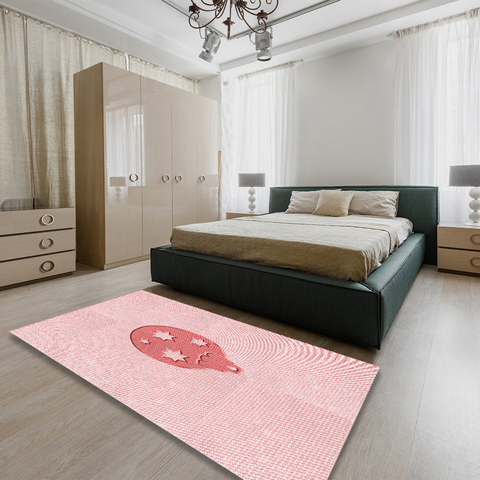 Round Machine Washable Transitional Pastel Red Pink Rug in a Office, wshpat2551rd